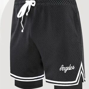 Angels Black and White Athletic Shorts with Mesh Design